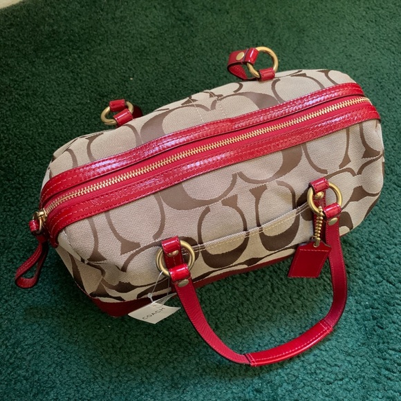 Khaki Red Coach Duffel Satchel Bag - Picture 7 of 8